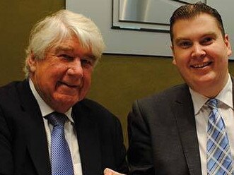 Dr Mal Hemmerling and Playford Mayor Glenn Docherty in 2015 after he was signed as the local authority's chief executive officer. Picture: Playford Council