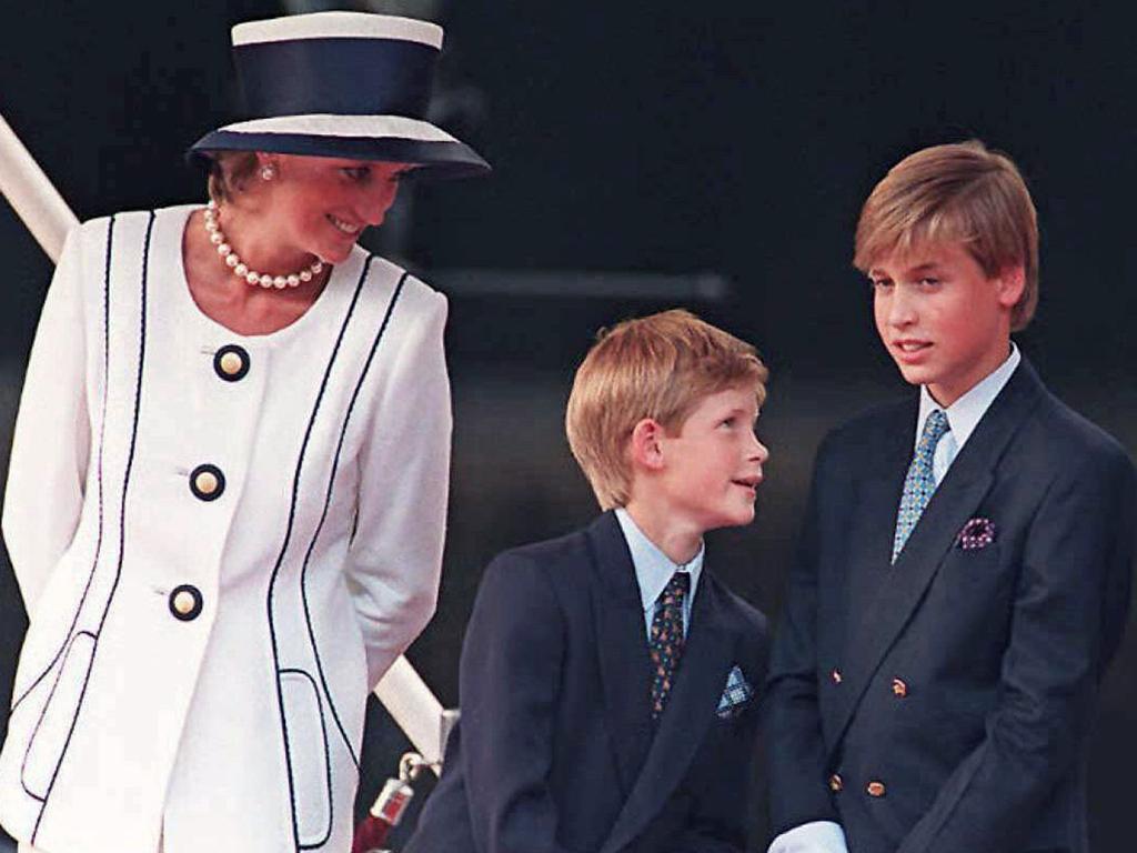 Diana, Princess of Wales (L), and her sons Prince Harry, (C) and Prince William, as they gather for the commemorations of VJ Day in London, 1995. Picture: AFP Photo