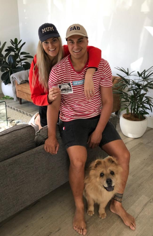 Gretel and Niko Bueta, with their dog Winnie, have announced they are expecting their first child. Picture: supplied