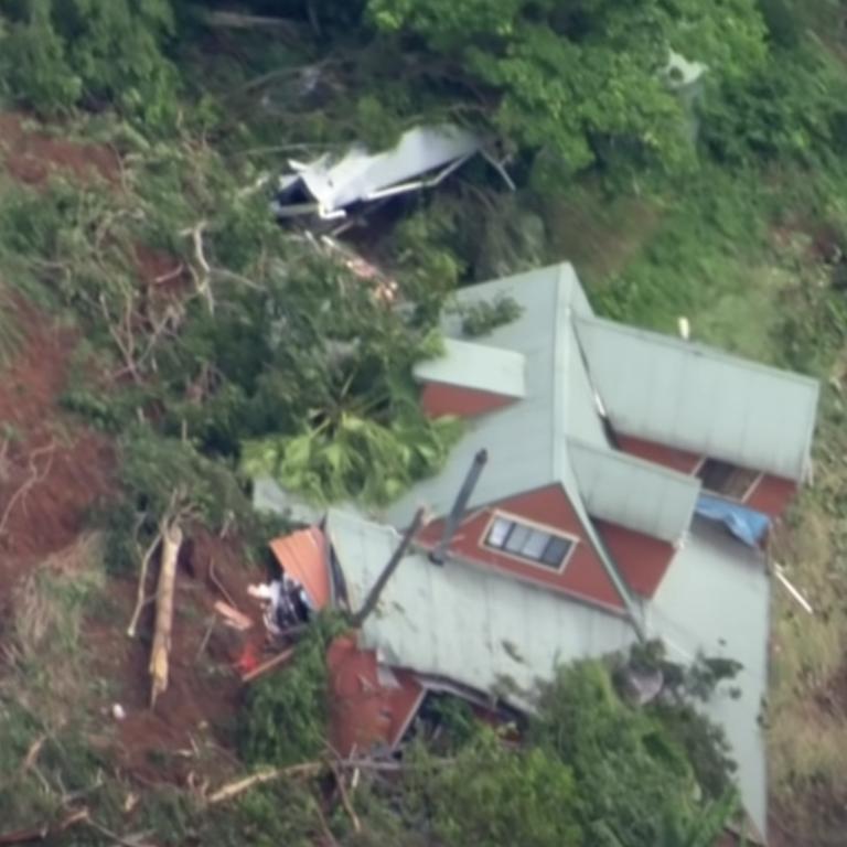 Upper Wilsons Creek resident Jens Forrest's home toppled down a hill after the foundations were swept away in a landslide during the northern NSW flood. Photo: ABC News