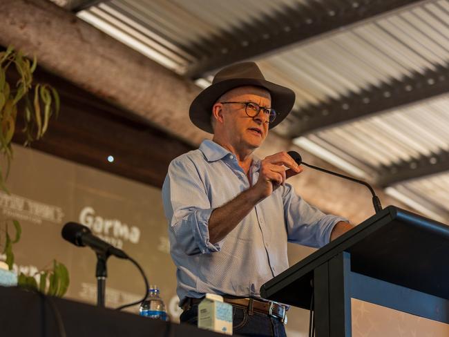 Prime Minister Anthony Albanese speaks during the Garma Festival at Gulkula on July 30, 2022 in East Arnhem, (Photo by Tamati Smith/Getty Images)