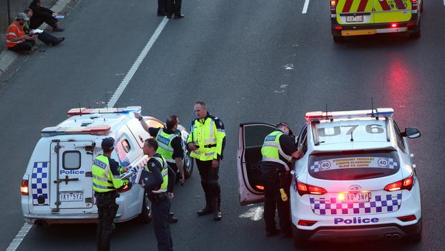 All four inbound lanes were closed after the crash. Picture: David Crosling