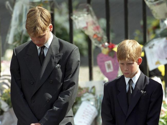 Prince William and Prince Harry at the funeral of their mother, Princess Dianna. Picture: Getty Images