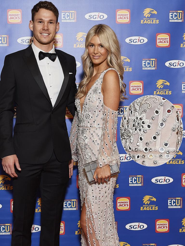 Aymee Redden: in glam Pallas Couture. Photo: Daniel Carson/AFL Media/Getty Images