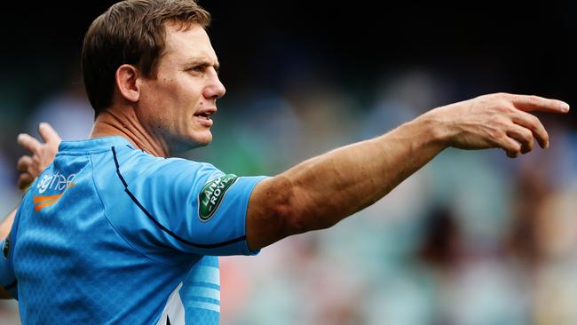 ACT Brumbies coach Stephen Larkham before the NSW Waratahs v ACT Brumbies Super Rugby game at Allianz Stadium, Sydney. Pic Brett Costello