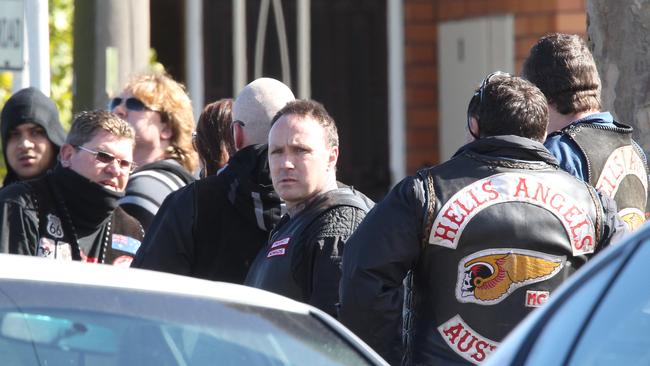 Hells Angels congregate outside the mosque.