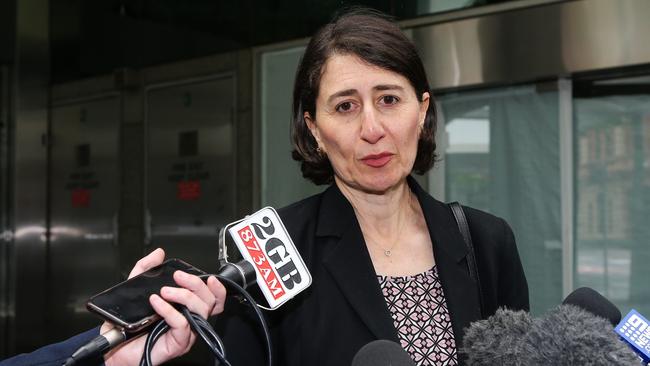 Former NSW Premier Gladys Berejiklian addresses the media at ICAC in Sydney. Picture: NCA Newswire/Gaye Gerard