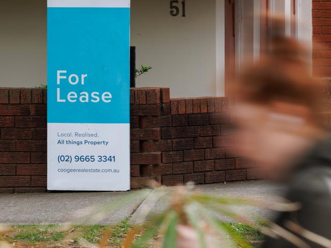 SYDNEY, AUSTRALIA - NewsWire Photos, October 08 2024. GENERIC. Realestate, housing, property, signage. Rental / for lease sign outside apartment building in Randwick. Picture: NewsWire / Max Mason-Hubers