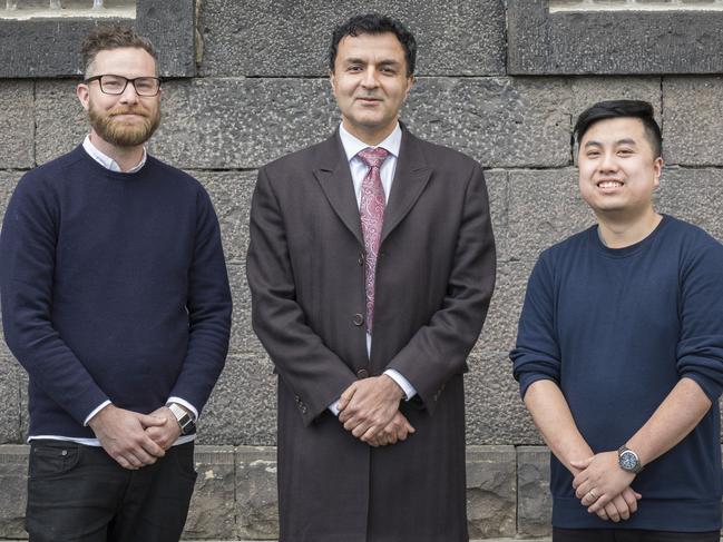 RMIT City Science group (from left) Dr Kyle Berean, ProfessorKourosh Kalantar-zadeh and Nam Ha are leading the capsule trials. Picture: David Powell