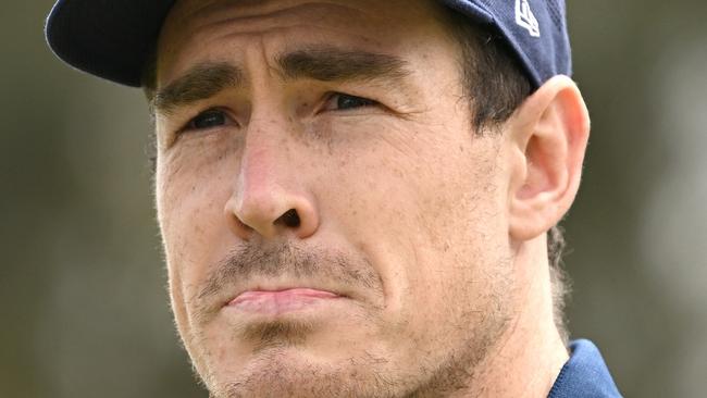 Cudgee, AUSTRALIA - FEBRUARY 06: Jeremy Cameron of the Cats speaks to media during the Geelong Cats AFL Community Camp at Cudgee Primary School on February 06, 2023 in Cudgee, Australia. (Photo by Morgan Hancock/Getty Images)