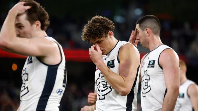 The Blues once again failed to put a score on the board. (Photo by Michael Willson/AFL Photos via Getty Images)