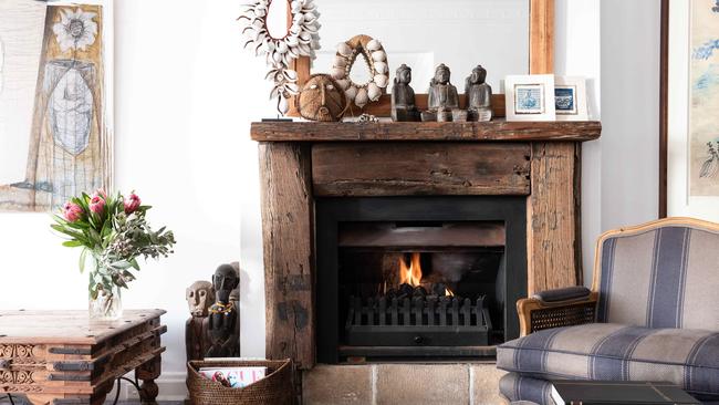 The fireplace at Jill Waddy’s apartment home. Picture: Flavio Brancaleone