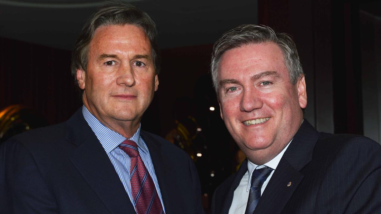 Jeff Browne, pictured with former Collingwood president Eddie McGuire at an event in 2013, has hit back at the Collingwood board.