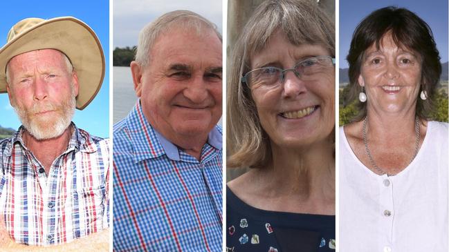 Tweed Shire Council 2021 election candidates James McKenzie, Warren Polglase, Nola Firth and Meredith Dennis.