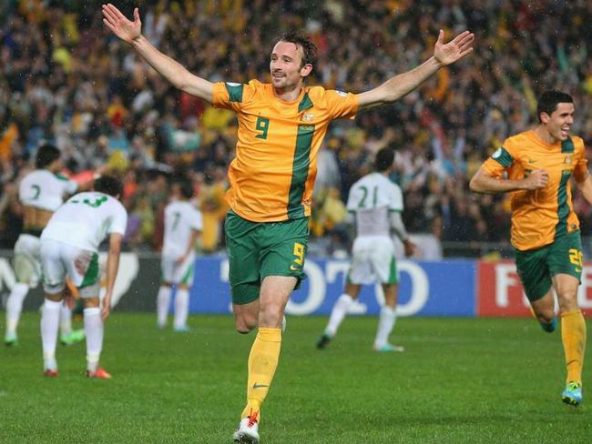 Josh Kennedy celebrates his goal during the 2014 World Cup qualifiers. Pic: Cameron Spencer/Getty Images