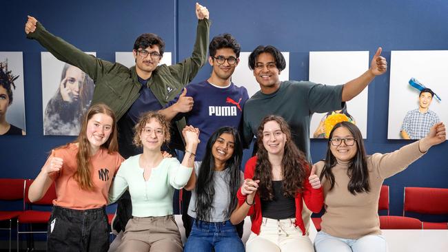 Top achieving students at Glen Waverley Secondary College Russhil Khurana, Dhruv Gore, Yathavan Thaveesan, Brooke Ellis, Mariam Dawood, Mary Nikesh, Madeleine Dawood, Ching Sao. Picture: Mark Stewart