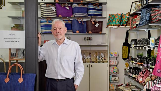 Former home builder and politician Bob Day volunteers at the Bright Futures charity shop in Da Costa arcade. Picture: Naomi Jellicoe