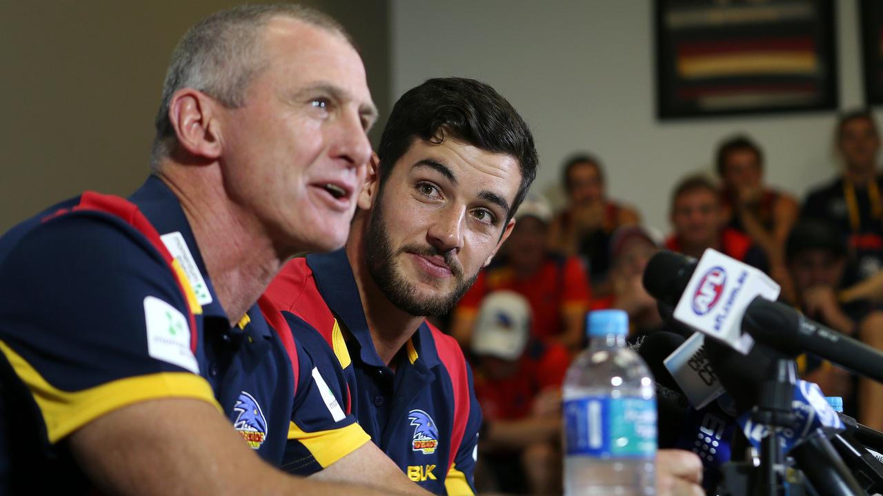 AFL - Taylor Walker named as the new Captain of the Adelaide Football Club at today's announcement with senior coach Phil Walsh. Photo Sarah Reed.