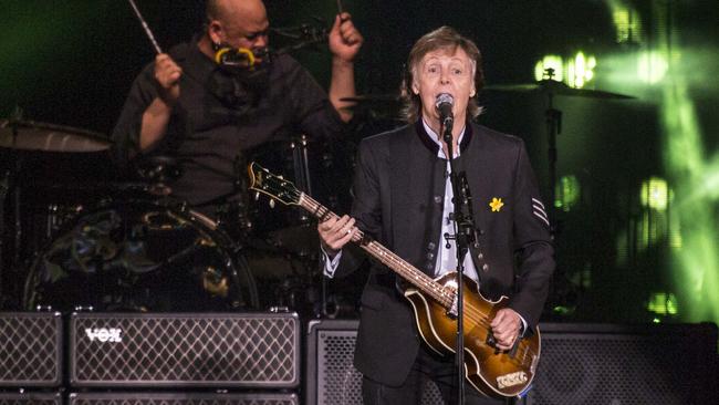 Paul McCartney plays to a sold-out crowd of 40,000 at Suncorp Stadium, Brisbane. Picture: AAP/Sarah Marshall