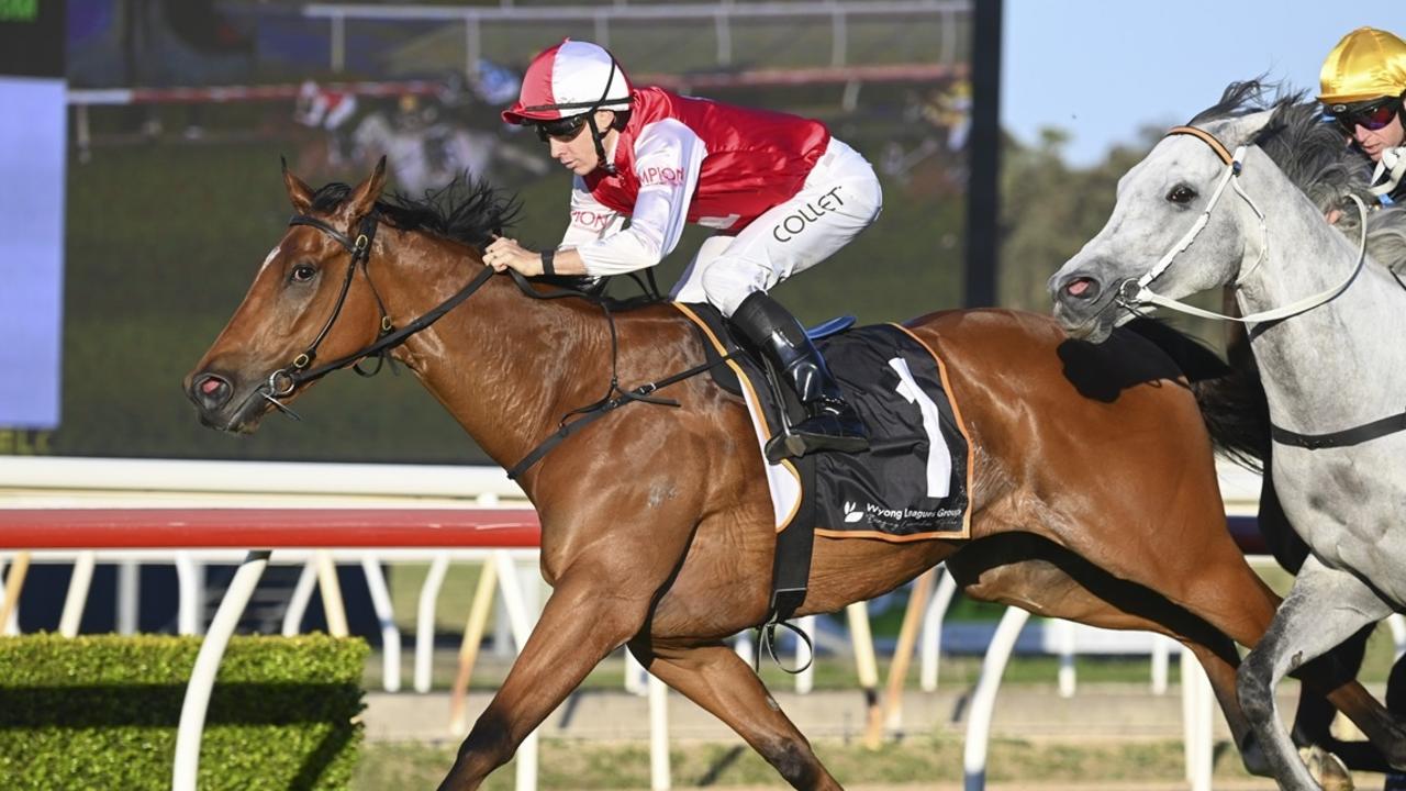 Lion’s Roar holds off Luncies to win the Wyong Cup on Friday. Picture: Bradley Photos