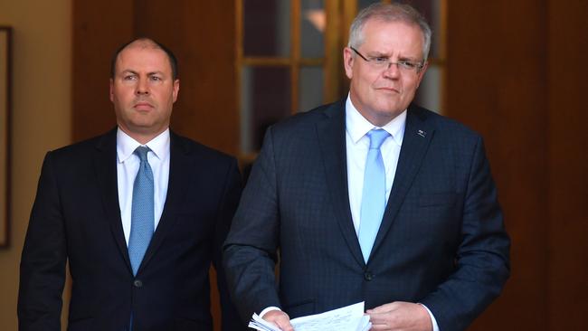 Josh Frydenberg and Scott Morrison present a united front. Picture: AAP