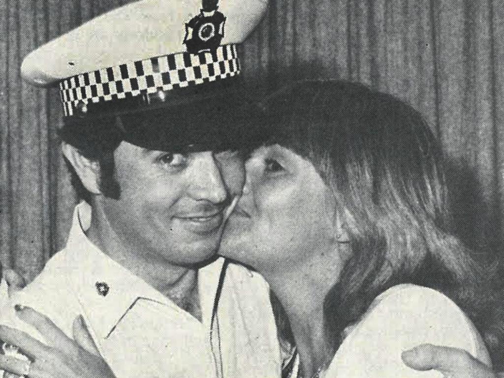 Promotional picture for Queenslad Police Kiss-a-Cop campaign in the 1970's