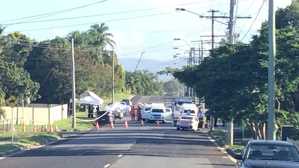 Police at the scene of a fatal shooting in Booval on Friday morning.