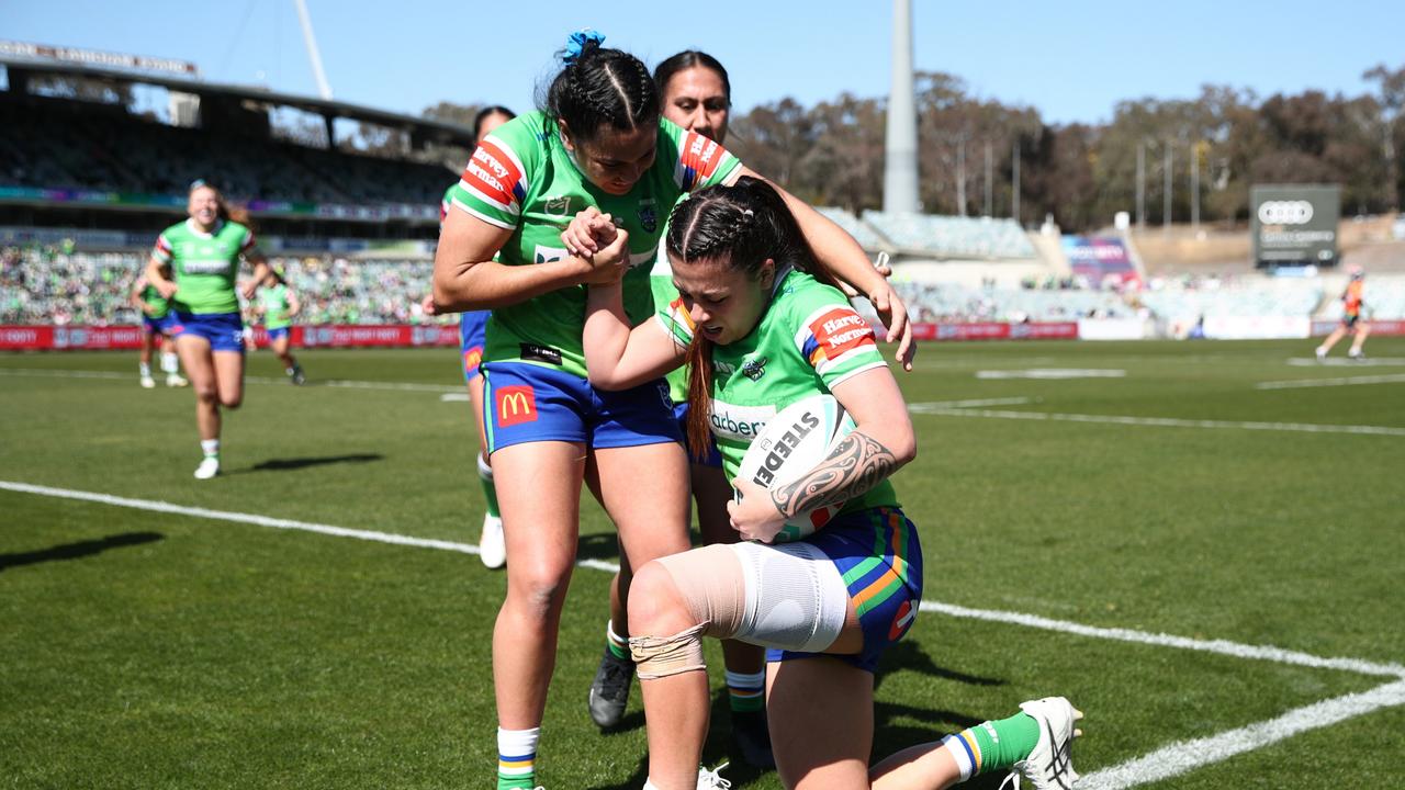 Madison Bartlett scored two tries but it wasn’t enough as the Knights fought back to beat the Raiders. Picture; Jason McCawley/Getty Images