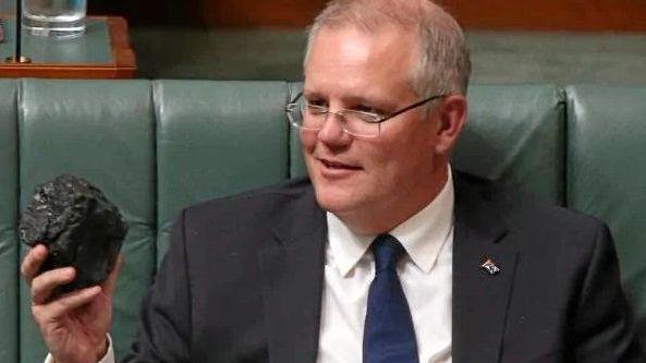 Prime Minister Scott Morrison showed Muppet-like qualities when he took a lump of coal into Parliament and professed his love for a non-renewable, ultimately planet-threatening fuel source that has passed its use-by date. Picture: Kym Smith