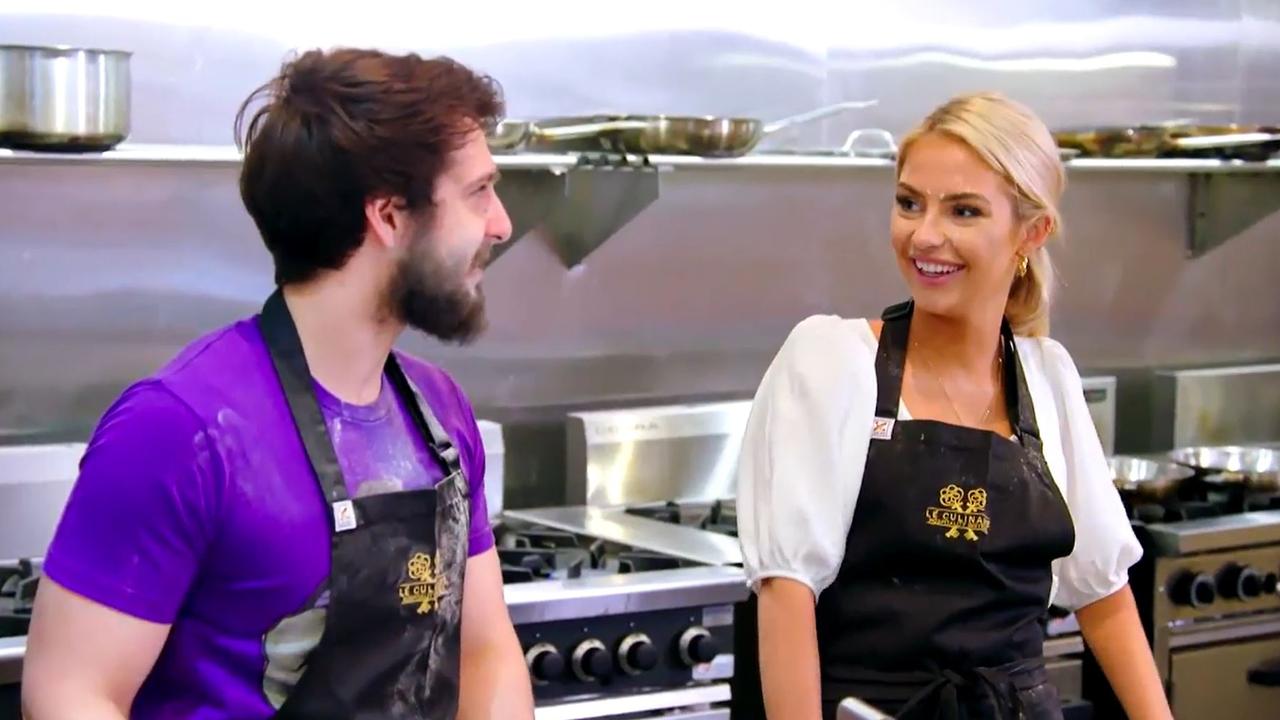 During their cooking class, George said he would move to Sydney for Josie. Picture: Channel 9