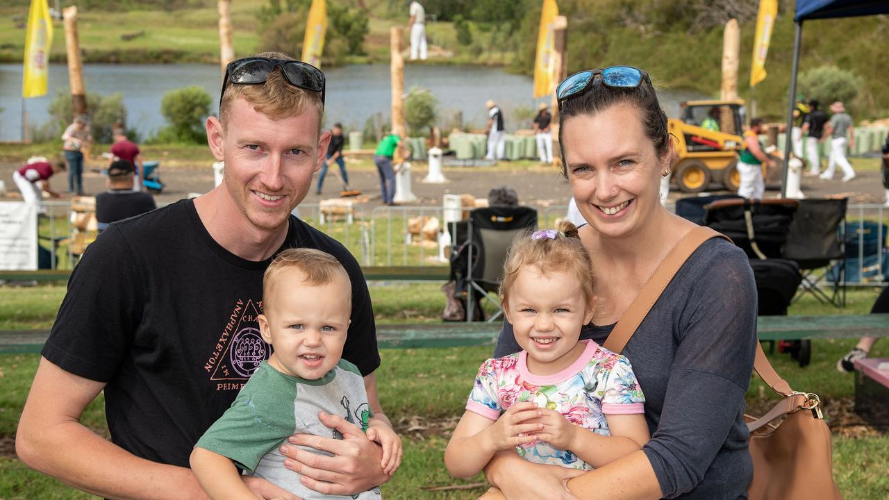 Nicolai Larsen with his sister-in-law Hannah Davenport and her children Hudson and Millie Larsen. Heritage Bank Toowoomba Royal Show. Saturday March 26, 2022