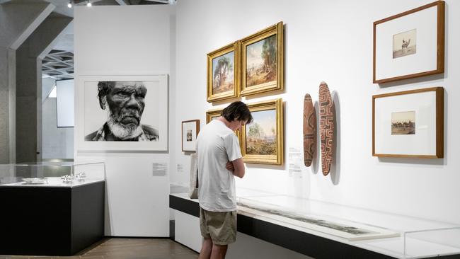 One of the displays inside Belonging: Stories of Australian art at the National Gallery of Australia, Canberra