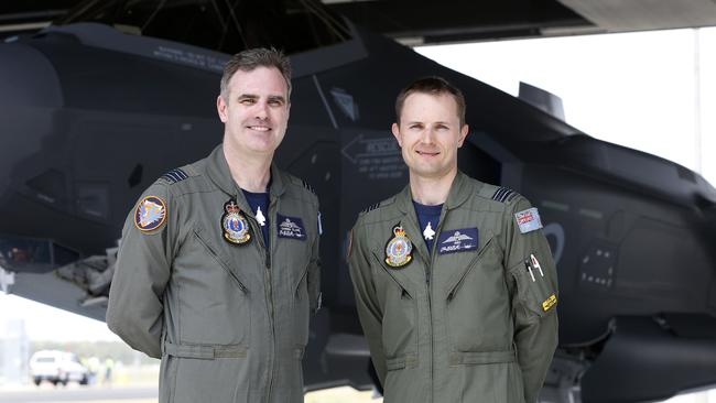 Wing Commander Darren Clare and SQN LDR Red Borrman who both flew the new F-35A Joint Strike Fighters. Picture: Darren Pateman