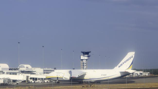 <s1>This plane at Darwin Airport reportedly transported a water purification system for Katherine. </s1>
                        <ld pattern=" "/>
                        <source>Picture: MICHAEL FRANCHI</source>
                     
                        <source/>