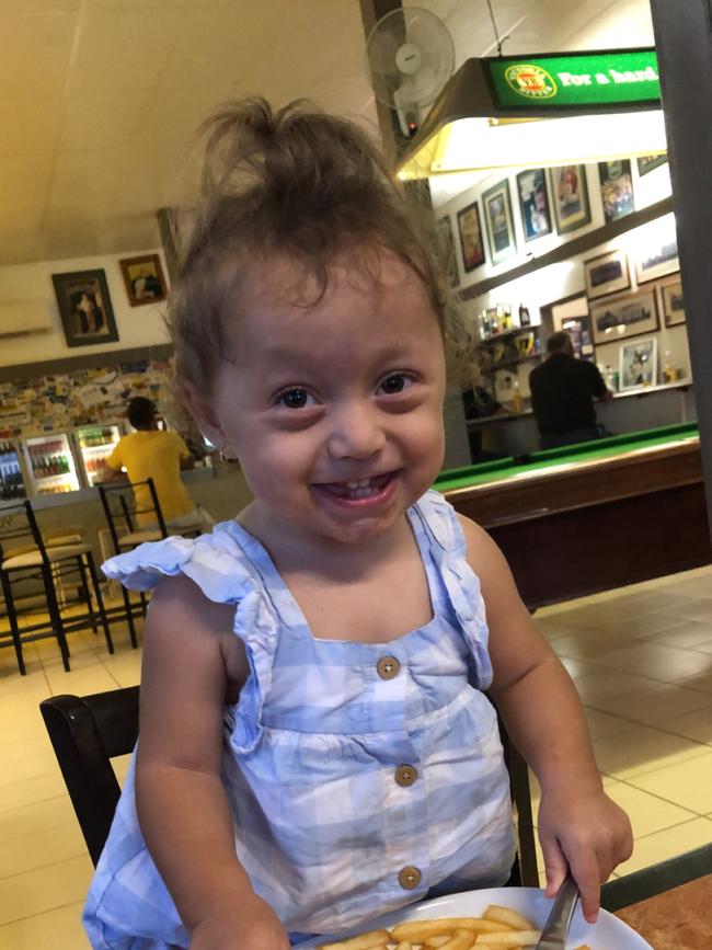 Laylah Marie enjoys dinner time. Picture: Stefany (Mum)