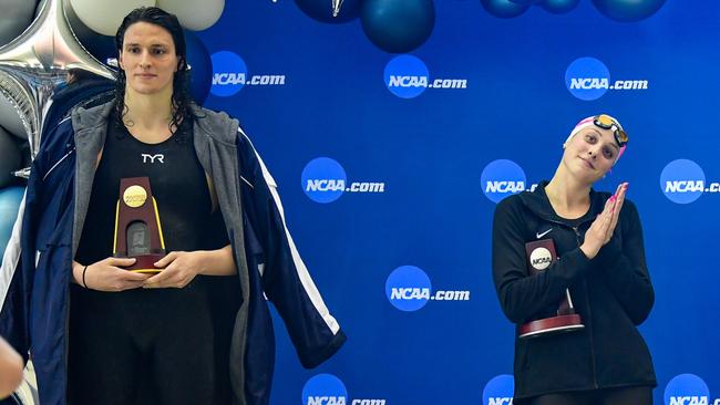 Lia Thomas (L) dominated the NCAA Swimming and Diving Championships. Picture: Getty Images