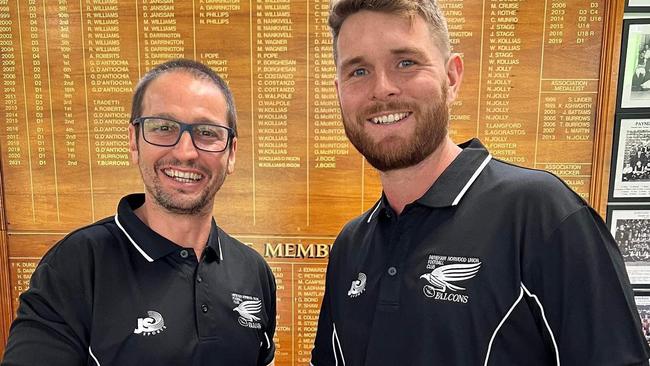 Jeremy Cini with PNU gun Brad McKenzie. Picture: Payneham Norwood Union FootballClub