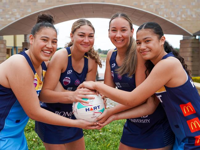 Bond University and Titans Netball twins. Photo: Tim Delmastro/Bond University.