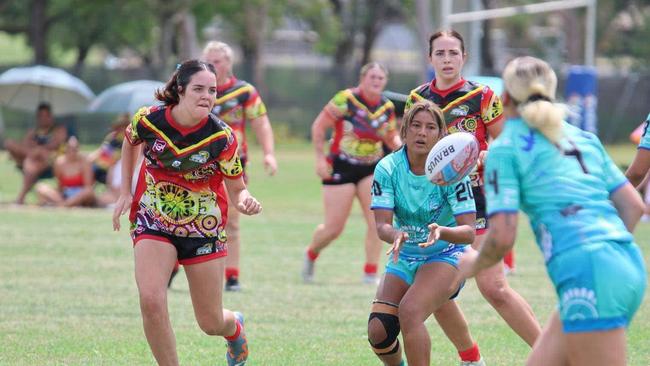 Lluana George (left) competing in the Warba Wangarunya Rugby League Carnival. Picture: Facebook