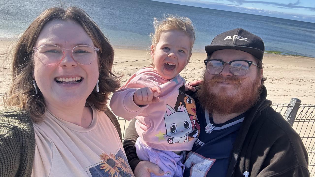 Maddy with her daughter Evelyn and husband Harley. Picture: Supplied