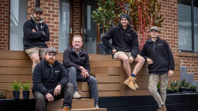 (L-R) Tim O’Loughlin, Nick Kelly, Paul Leesment, Cody Fisher and Sam Mutsaers from Supreme Green Landscaping. Picture: Jake Nowakowski