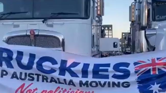 Truck drivers block the M1. Picture: Twitter