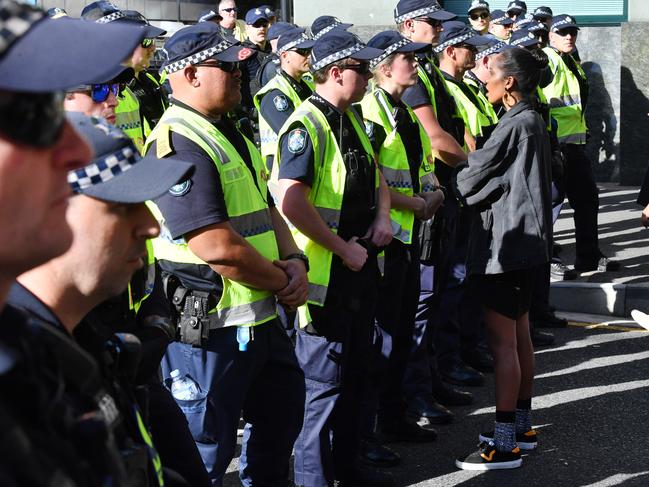 Police in force at a Black Lives Matter protest in Brisbane last month. (AAP Image/Darren England)