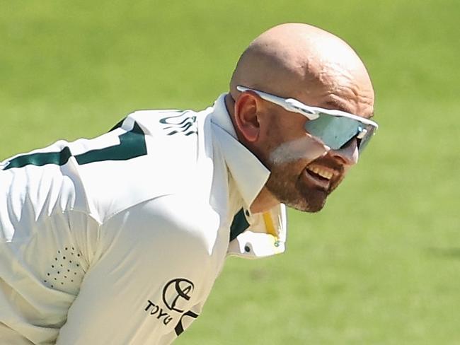 PERTH, AUSTRALIA - DECEMBER 17: Nathan Lyon of Australia bowls during day four of the Men's First Test match between Australia and Pakistan at Optus Stadium on December 17, 2023 in Perth, Australia (Photo by Paul Kane/Getty Images)