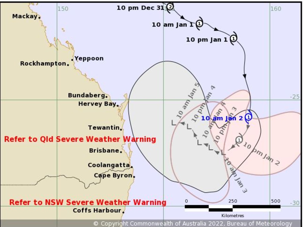 Tropical Cyclone Seth tracking map as of Sunday morning. Picture: BOM