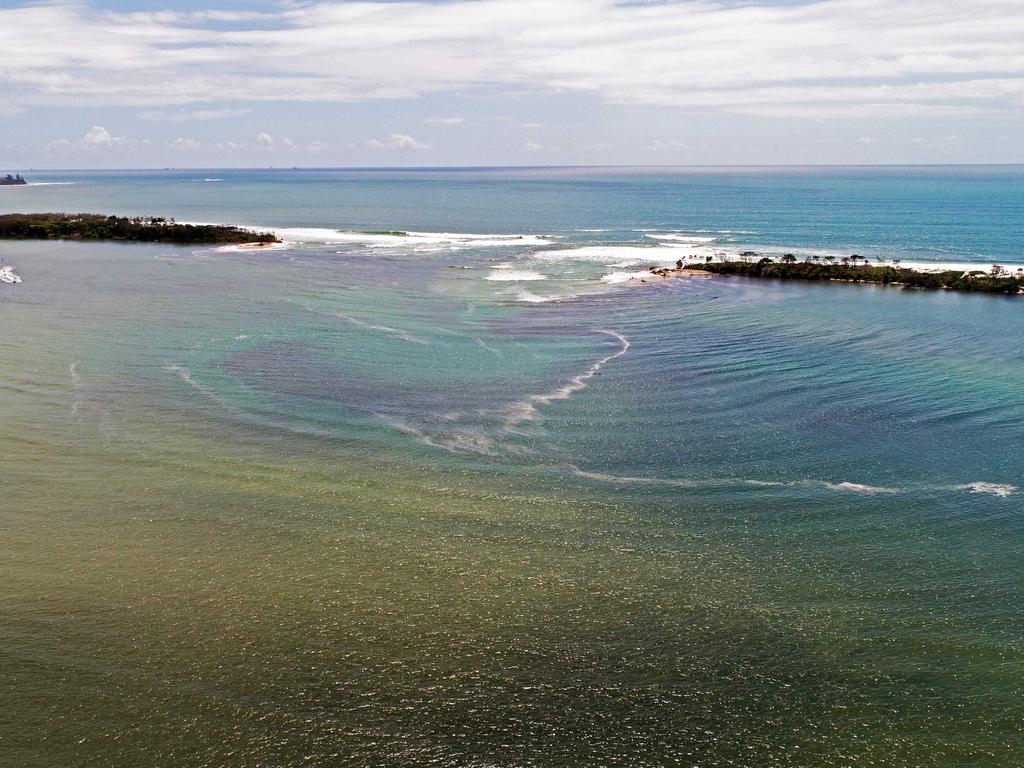 Drone photo of the breakthrough at Bribie Island. Picture: Patrick Woods