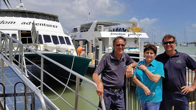 Max Allen Snr with wife Carmel and son Max Allen Jnr. The family are celebrating 20 years of business for the Freedom Fast Cats. Picture: Contributed