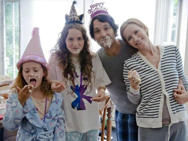 Mann with her daughters Maude and Iris Apatow and Paul Rudd in This Is 40.