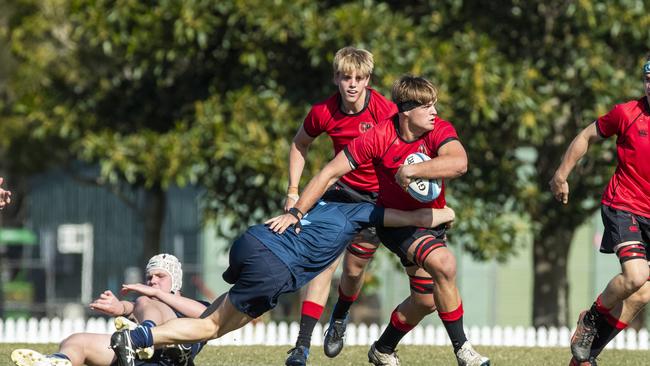 Angus Munn looks to pass in the GPS 1st XV Rugby game between Brisbane Grammar and Gregory Terrace at Northgate, Saturday, July 30, 2022 - Picture: Richard Walker