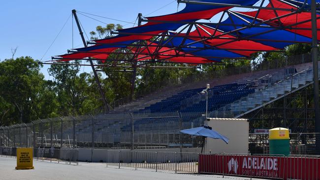 The Adelaide 500 grandstand at Victoria Park. Picture: Bianca De Marchi